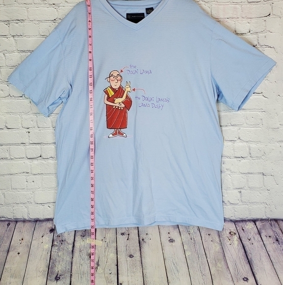 SKY Blue Graphic V-Neck Dalai Lama Size XL GUC 100% Cotton - Picture 4 of 6